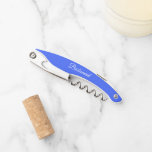 Royal Blue Personalized Wedding Bridesmaid Corkscrew<br><div class="desc">Trendy royal blue colour wine corkscrew opener for your wedding bridesmaid along with her name on back and printed in white,  stylized script. Personalize corkscrew by editing and replacing name with your bridesmaid's name. Available in many,  popular bridesmaid wedding colour schemes.</div>