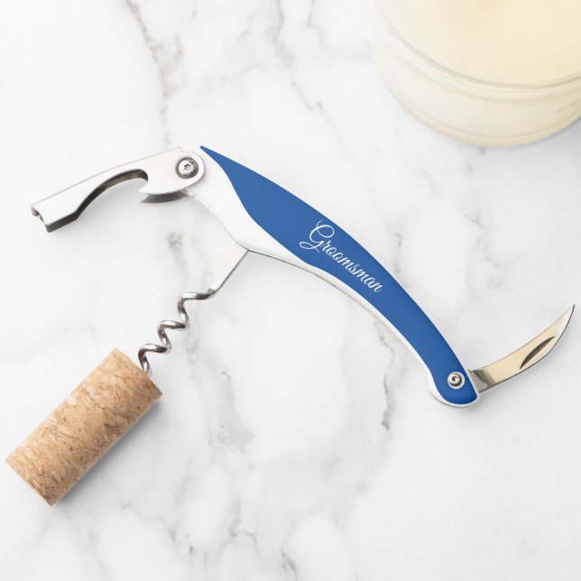 Royal Blue Personalized Wedding Groomsman Corkscrew (Front)