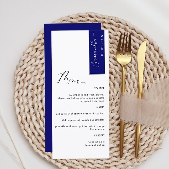 Royal Blue, Personalized with Guest Name Elegant Menu (Creator Uploaded)