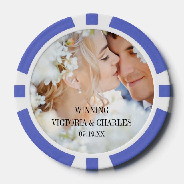 Royal Blue Personalized Your Photo Wedding Favours Poker Chips (Front)