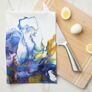 Royal Blue & Pink Abstract Fluid Art Kitchen Towel