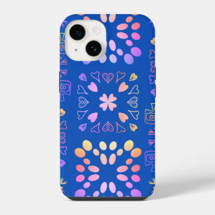 Royal Blue Pink Lilac Ombre Patchwork Pattern iPhone 14 Case