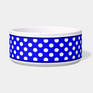 Royal Blue Polka Dot Pattern Ceramic Dog Bowl