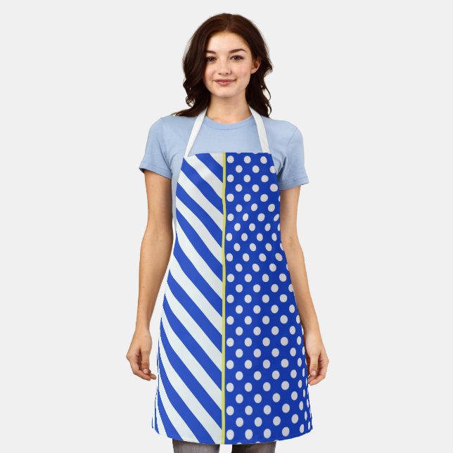 Royal Blue Polka Dots and Stripes by ShirleyTaylor Apron (Worn)