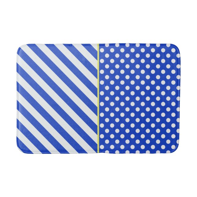Royal Blue Polka Dots and Stripes by ShirleyTaylor Bath Mat (Front)