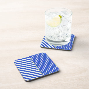 Royal Blue Polka Dots and Stripes by ShirleyTaylor Coaster