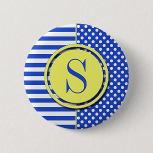 Royal Blue Polka Dots and Stripes-Monogram STaylor 2 Inch Round Button