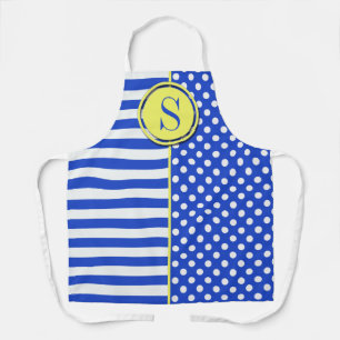 Royal Blue Polka Dots and Stripes-Monogram STaylor Apron