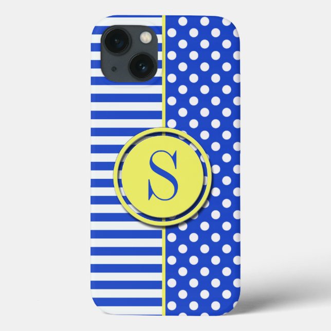 Royal Blue Polka Dots and Stripes-Monogram STaylor Case-Mate iPhone Case (Back)