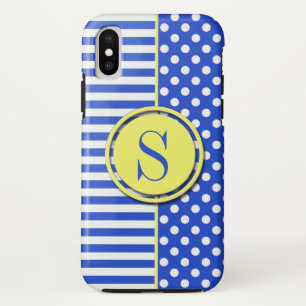 Royal Blue Polka Dots and Stripes-Monogram STaylor Case-Mate iPhone Case