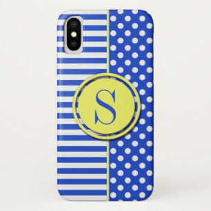 Royal Blue Polka Dots and Stripes-Monogram STaylor Case-Mate iPhone Case