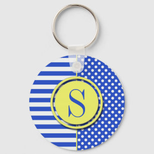 Royal Blue Polka Dots and Stripes-Monogram STaylor Keychain