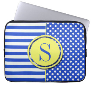 Royal Blue Polka Dots and Stripes-Monogram STaylor Laptop Sleeve