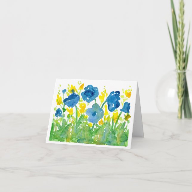 Royal Blue Poppies Watercolor Flowers Thank You (Front)