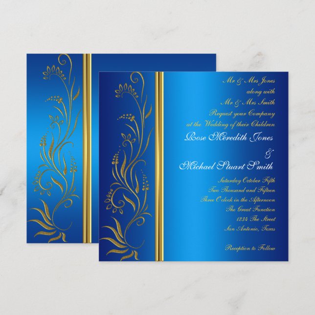Royal Blue Popular Faire-part de mariage (Devant / Derrière)