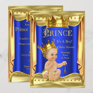Royal Blue Prince Baby Shower Gold Blonde Boy Invitation