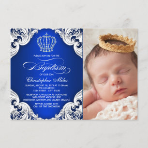 Royal Blue Prince Baptism Invitations