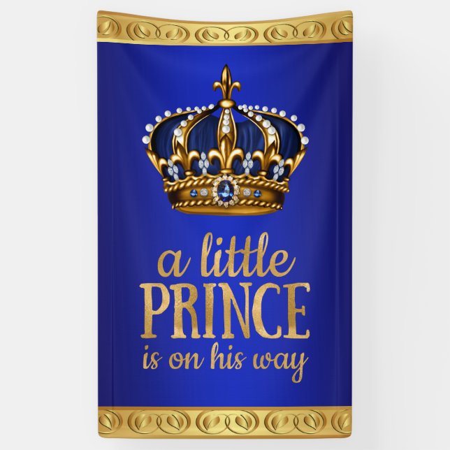 Royal Blue Prince Crown Boy Baby Shower Banner (Vertical)