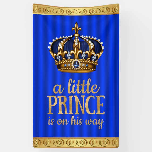 Royal Blue Prince Crown Boy Prince Baby Shower Banner (Vertical)
