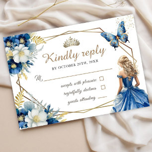 Royal Blue Princess Floral Sweet 16 Cartes Rsvp
