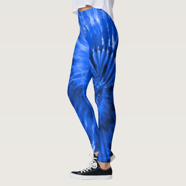 Royal Blue Psychedelic Starburst Tie Dye Leggings (Left)