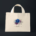 Royal Blue Purple Navy Lilac Blooms Wedding Mini Tote Bag<br><div class="desc">Elegant royal blue Purple lilac lavender floral theme wedding bride tote bag featuring elegant bouquet of  royal blue,  Navy,  purple,  lilac colour rose flowers buds and sage green eucalyptus leaves. Please contact me for any help in customization or if you need any other product with this design.</div>