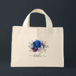 Royal Blue Purple Navy Lilac Blooms Wedding Mini Tote Bag<br><div class="desc">Elegant royal blue Purple lilac lavender floral theme wedding bride tote bag featuring elegant bouquet of  royal blue,  Navy,  purple,  lilac colour rose flowers buds and sage green eucalyptus leaves. Please contact me for any help in customization or if you need any other product with this design.</div>