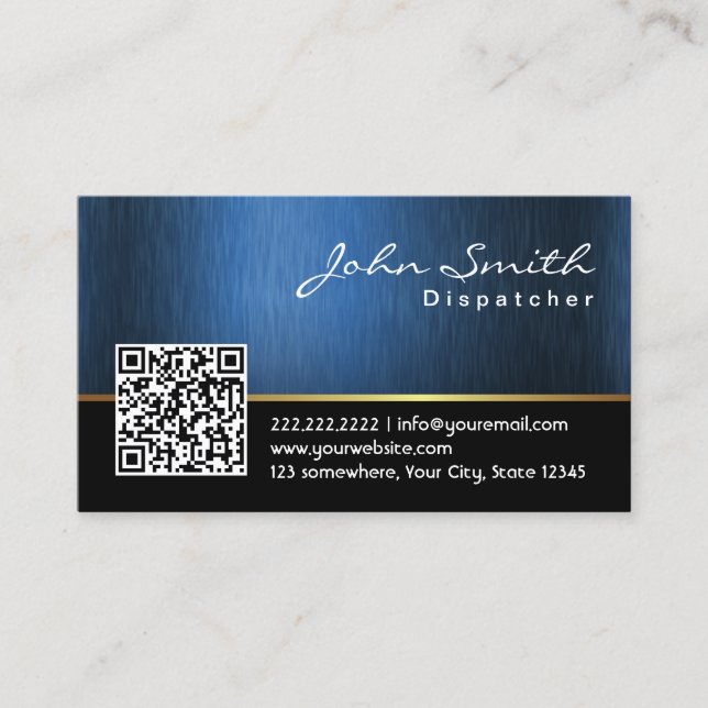 Royal Blue QR code Dispatcher Business Card (Front)