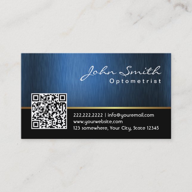Royal Blue QR code Optometrist Business Card (Front)