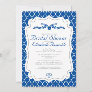 Royal Blue Quatrefoil Bridal Shower Invitations