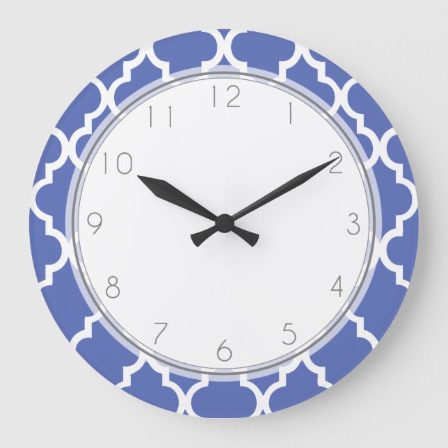 Royal Blue Quatrefoil Pattern Large Clock (Front)