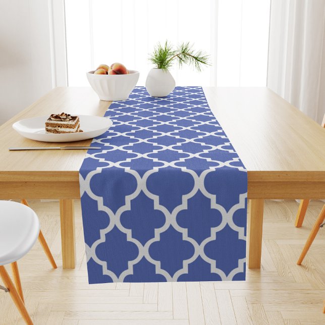 Royal Blue Quatrefoil Tiles Pattern Short Table Runner (Creator Uploaded)