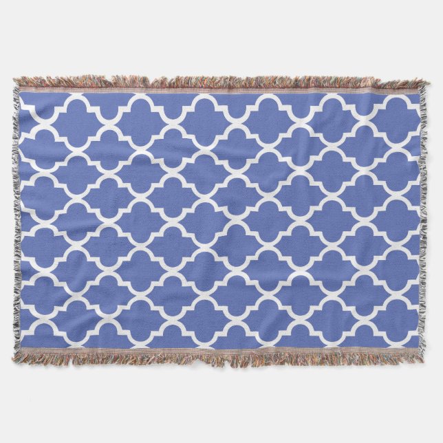 Royal Blue Quatrefoil Tiles Pattern Throw Blanket (Front)