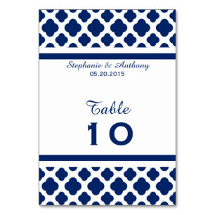 Royal Blue Quatrefoil Wedding Table Number