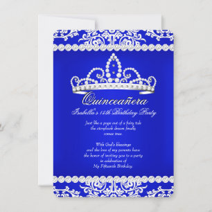 Royal Blue Quinceanera 15th Birthday Party Tiara Invitation