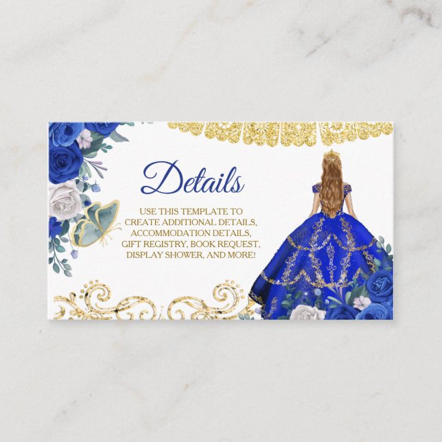 Royal Blue Quinceañera Detail Card (Front)
