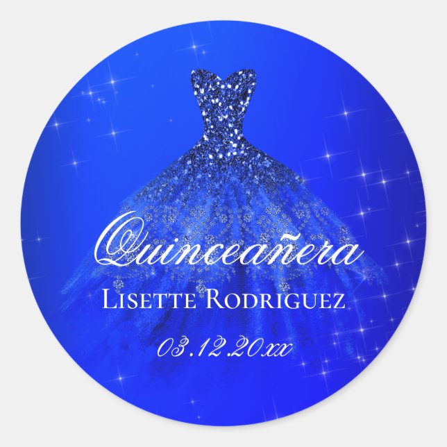 Royal Blue Quinceanera Dress Classic Round Sticker (Front)