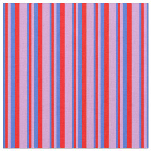Royal Blue, Red, and Plum Coloured Stripes Pattern Fabric