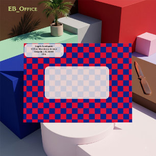 Royal Blue & Red Chequered Return Address   Envelope