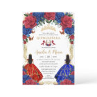 Royal Blue Red Floral Girls Twins Quinceañera 15