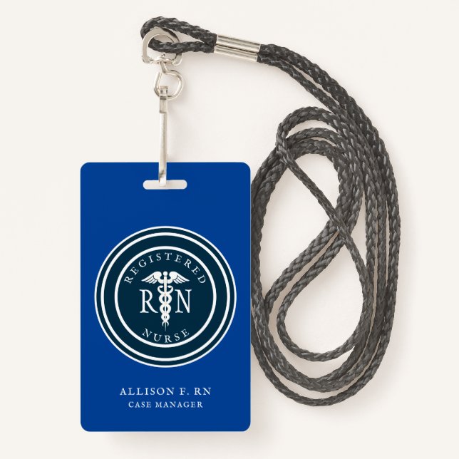 Royal Blue Registered Nurse RN Personalized ID Badge (Front with Lanyard)