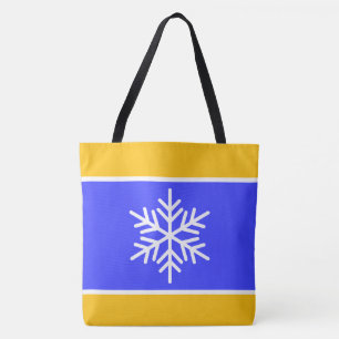 Royal Blue Retro Yellow White Stripes Snowflakes Tote Bag