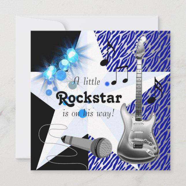 Royal Blue Rock Star Baby Shower Invitation (Front)
