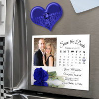 Royal Blue Rose Calendar & Photo Save Date Magnet
