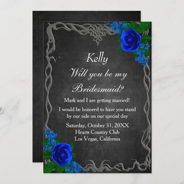Royal Blue Rose Chalk Board Fall Bridesmaid Card (Front/Back)