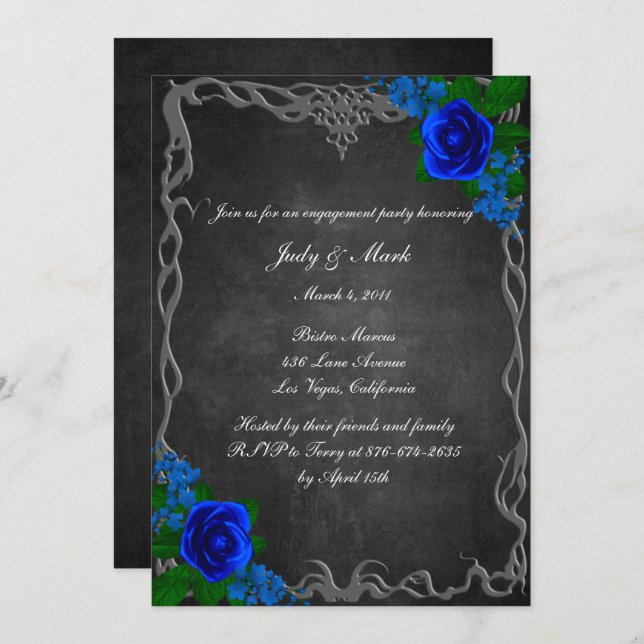 Royal Blue Rose Chalk Board Fall Engagement Party Invitation (Front/Back)
