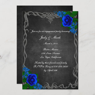 Royal Blue Rose Chalk Board Fall Engagement Party Invitation