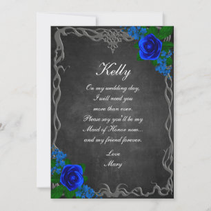 Royal Blue Rose Chalk Board Fall Maid Of Honour Invitation