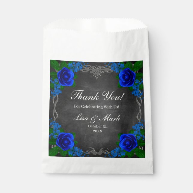 Royal Blue Rose Chalk Board Fall Wedding Favour Bag (Front)