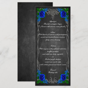 Royal Blue Rose Chalk Board Fall Wedding Menu Card
